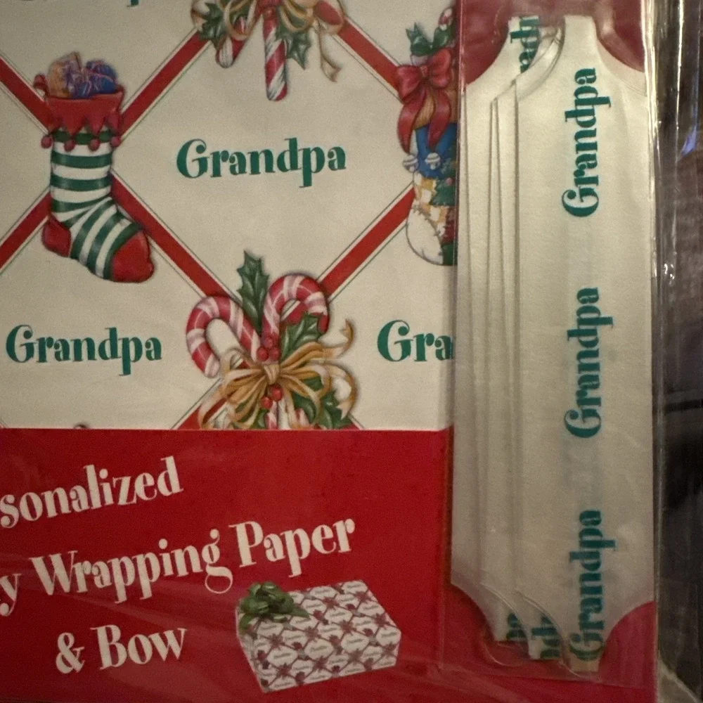 Set Of 3 VTG Christmas HOLIDAY GIFT Wrapping Paper & Pull Bow GRANDPA Stravina‎